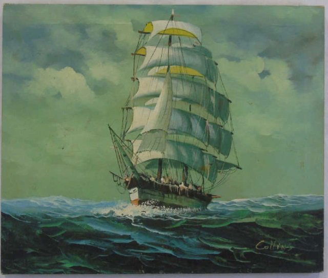 Earl E. Collins Oil Painting of Tall Ship at Sail (1 of 2)
