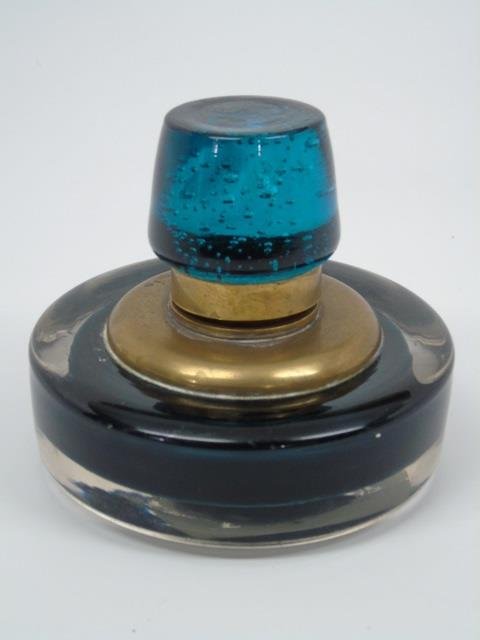 Antique Art Glass & Brass Ink Well Inkwell (1 of 3)