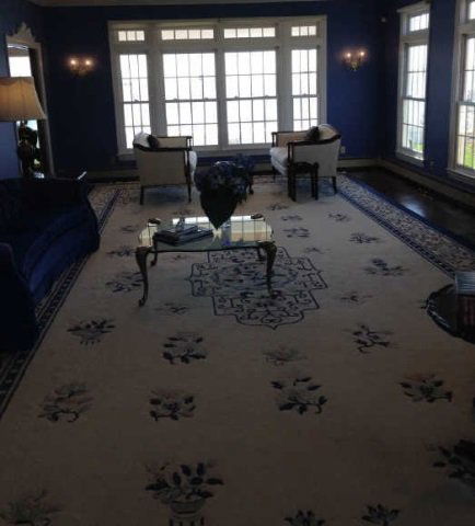 Large Chinese Blue & White Wool Room Size Carpet (1 of 2)