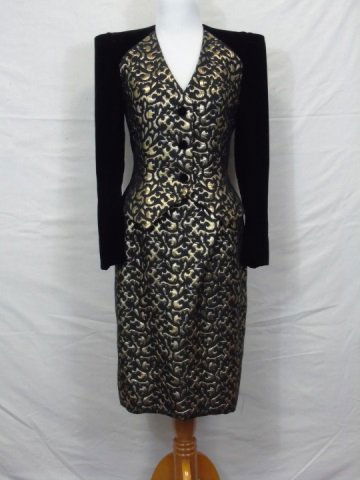 Vtg Carolina Herrera Gold Lame & Velvet Suit Sz 6 (1 of 5)
