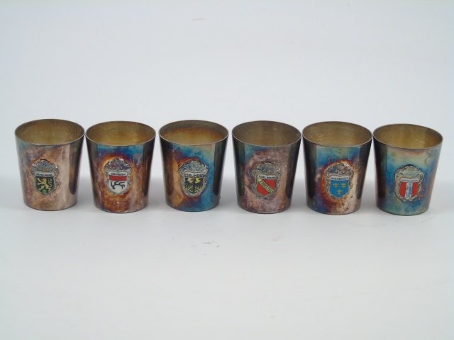 Antique German Silver Cups w/ Enamel Crests (1 of 6)