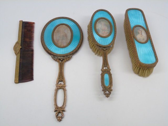Antique French Bronze Ormolu Enamel Vanity Set (1 of 8)