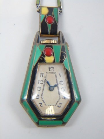 Antique Art Deco Ladies Enamel Watch Necklace (1 of 4)