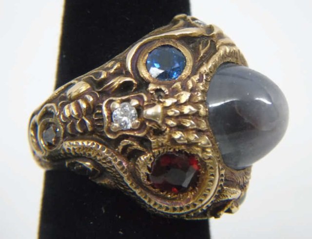 Estate Asian Gold Diamond Sapphire Emerald Ring (1 of 5)