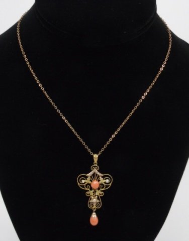 Estate Victorian Coral & Seed Pearl Necklace (1 of 3)