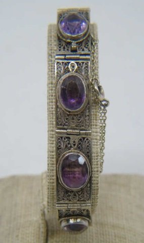Antique 18kt White Gold Filigree Amethyst Bracelet (1 of 3)