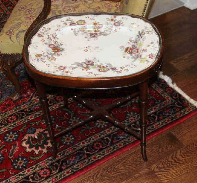 Antique Transferware Porcelain Tray Side Table (1 of 5)