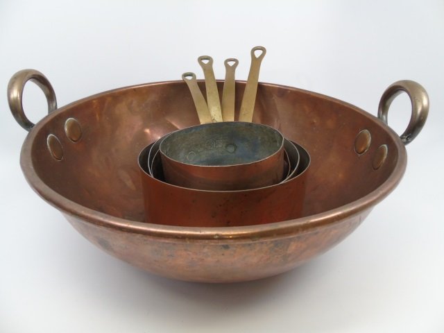 Lot of 4 Vintage Copper Pots Pans & 1 Large Bowl (1 of 10)