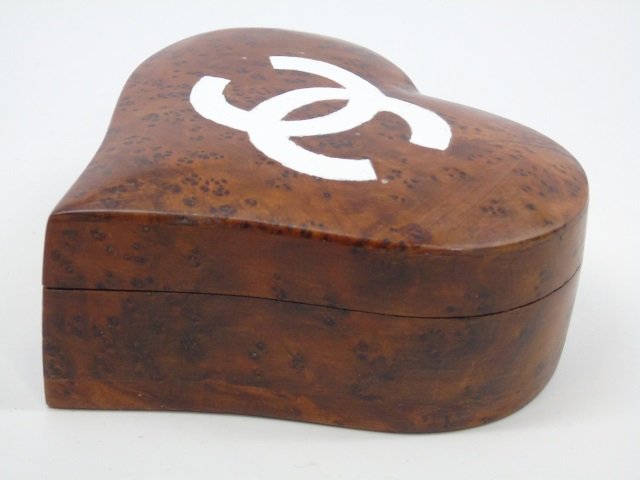 Burled Walnut Heart Keepsake Box Chanel Logo (1 of 3)