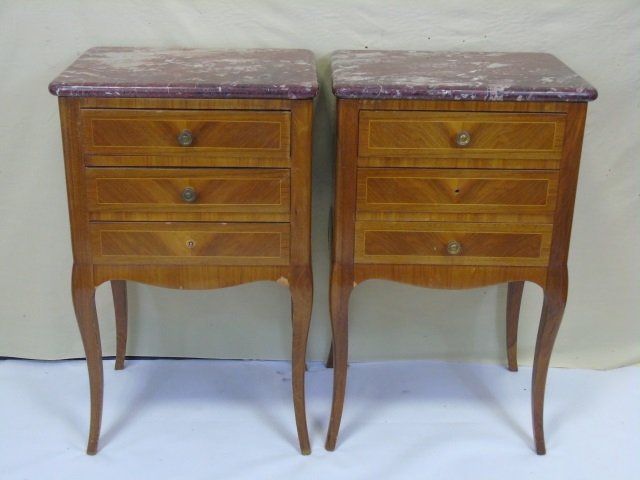 Pair of Antique Rouge Marble Top Night Stands (1 of 4)