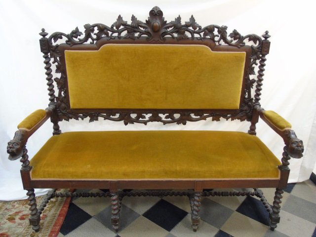 Antique German Black Forest Style Carved Settee (1 of 6)