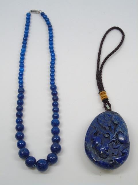 Vintage Lapis Lazuli Bead Necklace and Medallion (1 of 5)
