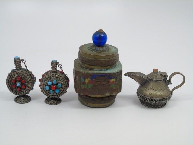 4 Antique Tibetan Table Items Snuff Bottle Box (1 of 8)
