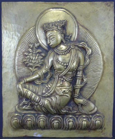 Antique Gilt Brass Tibetan Buddha Wall Plaque (1 of 3)