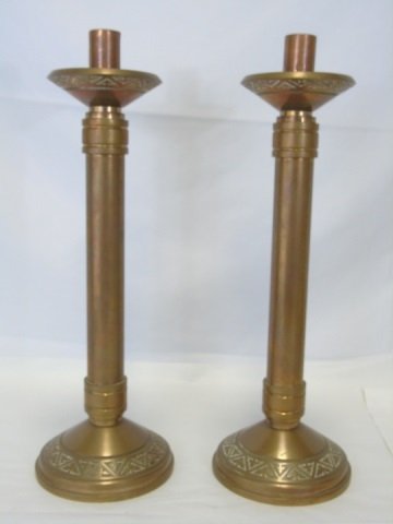 Pair Antique Arts & Crafts Style Candlesticks (1 of 2)