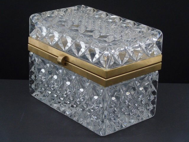 Antique 19th Century Cut Crystal Brass Hinged Box (1 of 4)
