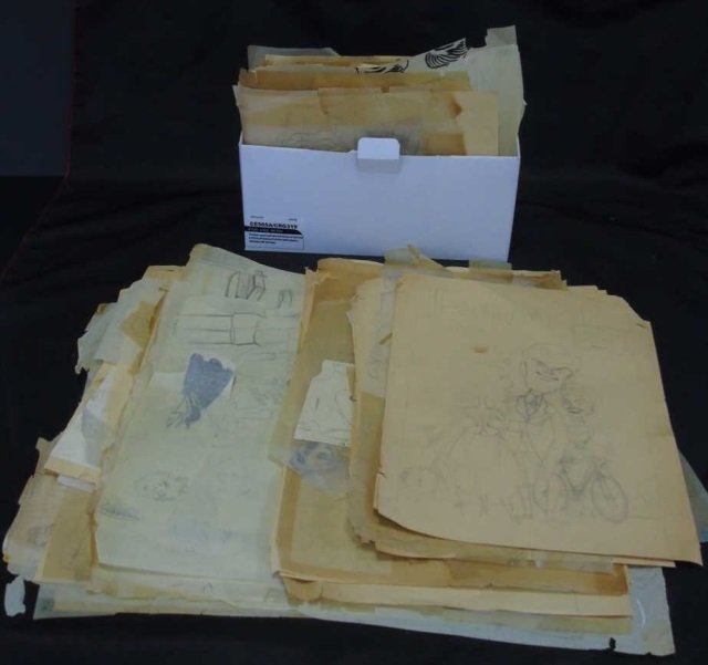 Vintage Boxed Lot Cartoon Art Pencil Drawings (1 of 1)