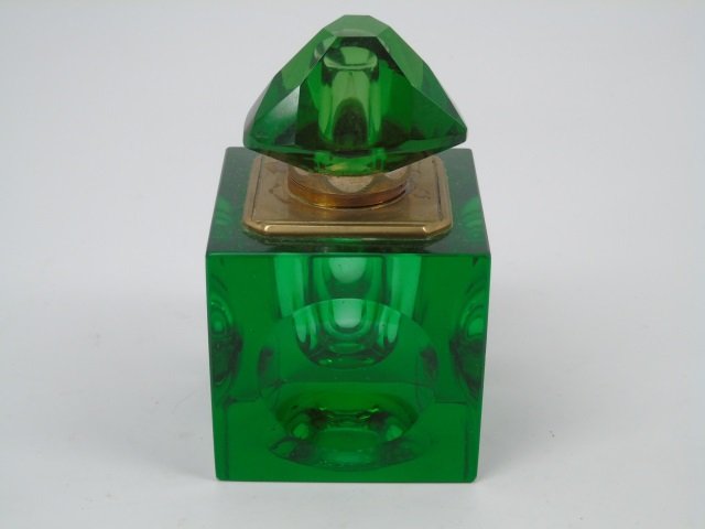 Antique Green Glass & Brass Ink Well (1 of 3)