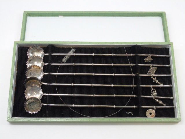 Set Chinese Sterling Silver Ice Tea Spoon Straws (1 of 6)
