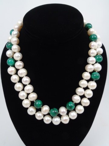 Pearl & Malachite Bead Necklace (1 of 2)