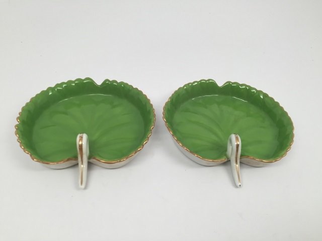 HEREND 2 Green Lily Pads Porcelain Dish / Trays (1 of 5)