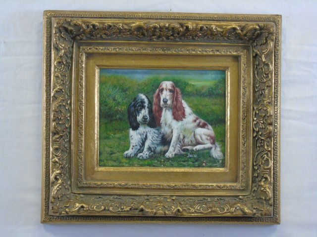 Oil Painting on Board of 2 Spaniel Dogs Signed (1 of 3)