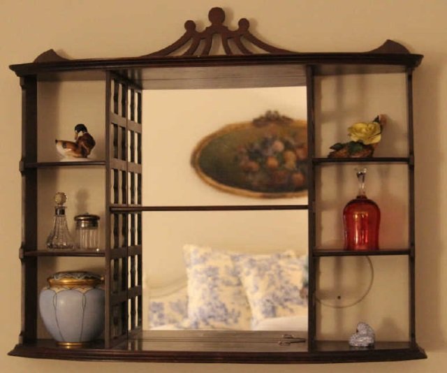 Antique Mahogany Mirrored Wall Display Curio Shelf (1 of 3)