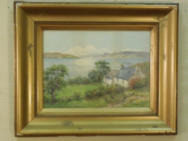 W. Inglis Weir Watercolor Landscape: W. Inglis Weir watercolor landscape of North Newton, Scotland. 9 3/4" H x 13 1/2" W. Very good condition.