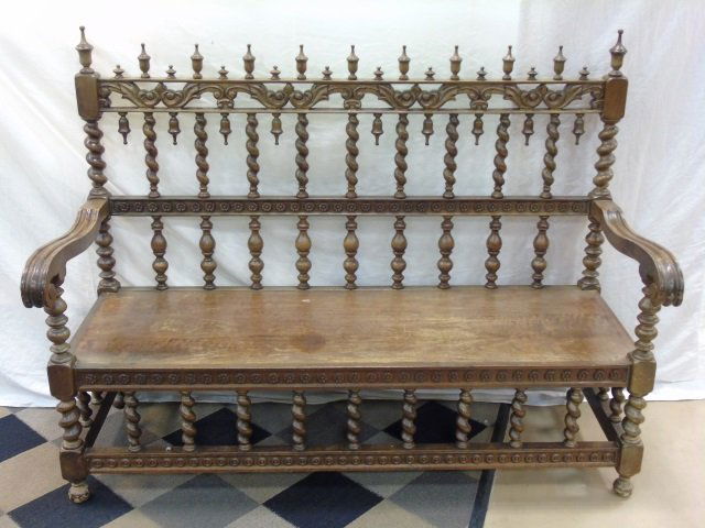 Antique Gothic / Spanish Revival Oak Bench (1 of 9)