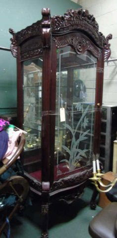 Mahogany Chinese Motif Curio Display Cabinet (1 of 9)