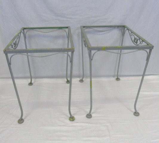 Pair of Silver Painted Wrought Iron Outdoor Tables (1 of 4)