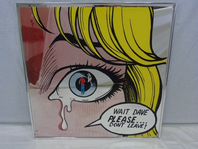 Mid Century Modern After "Lichtenstein" Mirror: Mid Century Modern Mirroe after Roy Lichtenstein. "Wait Dave please...don't leave!" 29" square.
