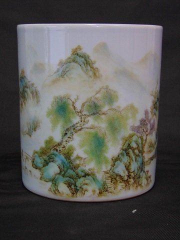 Chinese Carved Glazed Porcelain Pottery Brush Pot (1 of 4)