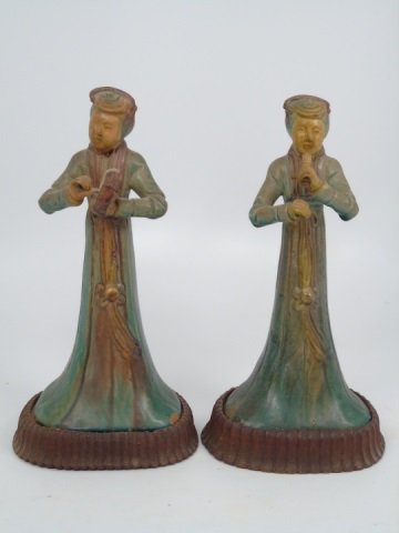 Antique Chinese Painted Clay Figures w/ Base (1 of 5)
