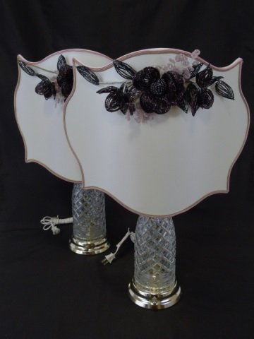 Pair of Vintage Cut Glass Lamps w/ Half Shades (1 of 6)