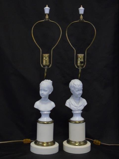 Pair of Bisque Boy & Girl Bust Figure Lamps (1 of 3)