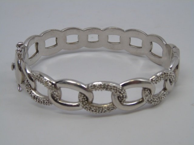 Vintage Silver & Marcasite Bangle Bracelet: Vintage Silver & Marcasite Bangle Bracelet. Chain motif. Interior diameter is 2.75 inches.