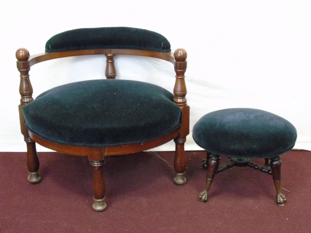 Antique Corner Chair Foot Stool Mohair Upholstery (1 of 6)