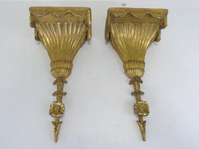 Pair Neo Classical Gold Leaf Wall Bracket Shelves (1 of 2)