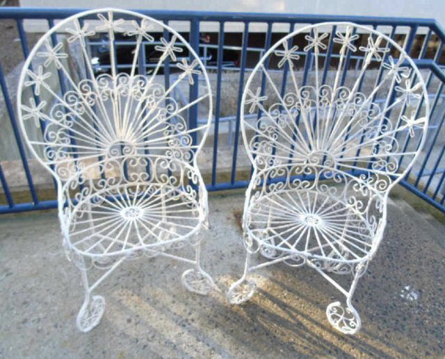 Pair of Vintage French White Wire Garden Chairs (1 of 7)