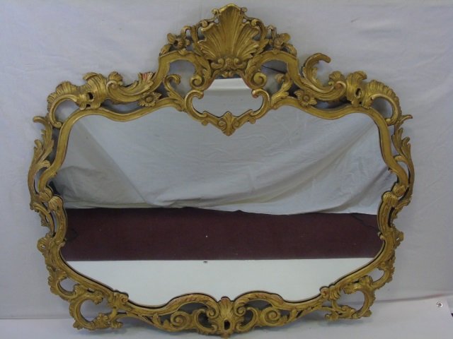 Large Rococo Style Antique Carved Gilt Wood Mirror (1 of 3)