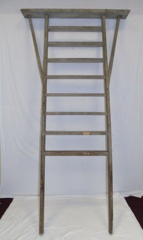 Antique Oak Barn Ladder with Support Shelf (1 of 3)