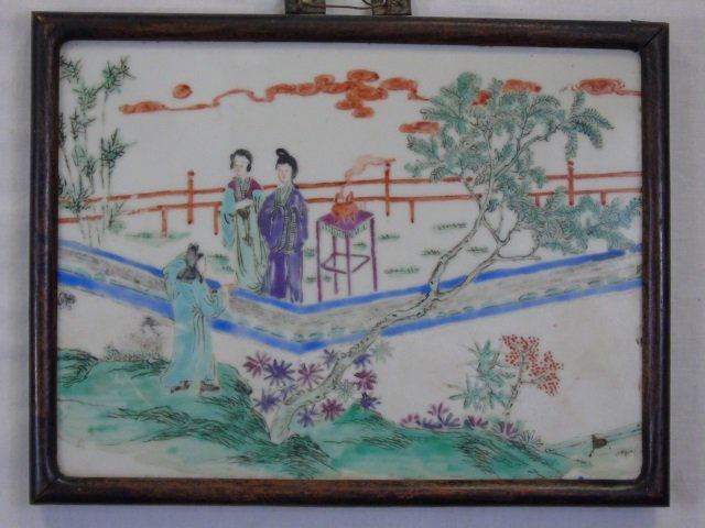 Antique Chinese Porcelain Court Scene Plaque (1 of 3)