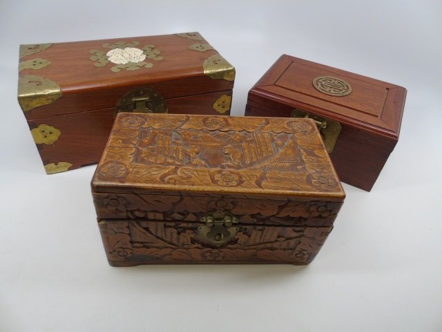 Lot of 3 Wood Boxes Chinese Jewelry Box (1 of 7)