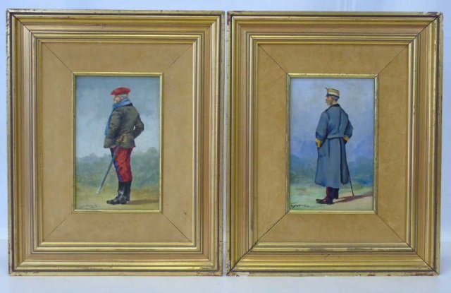 Pair 19th C Antique Military Portraits Oil / Board (1 of 7)