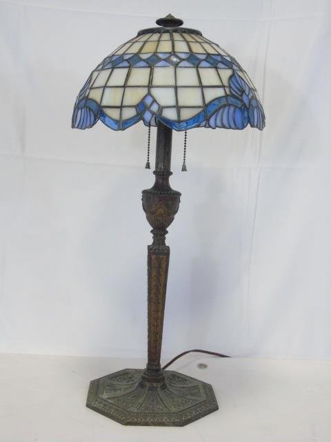 Early 20th Cent. Stained Glass Lamp Bronze Base (1 of 5)