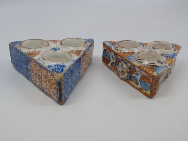 Pair Antique Quimper Majolica Master Salt Cellars (1 of 2)