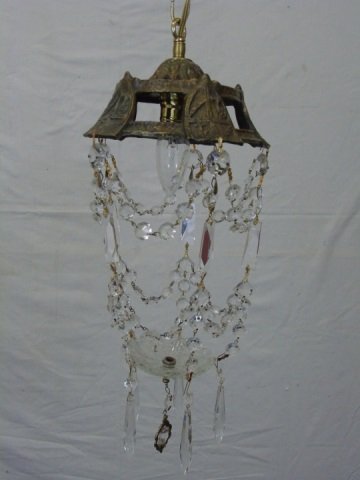 Antique Brass & Crystal Chandelier Light Fixture (1 of 5)