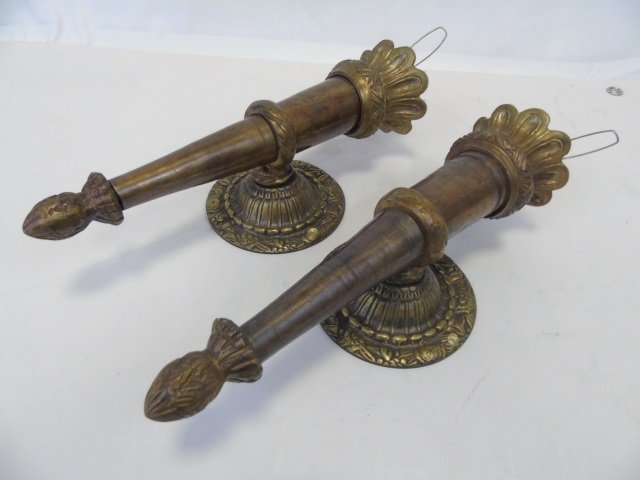 Pair Antique Bronze Neoclassical Torchiere Sconces (1 of 5)