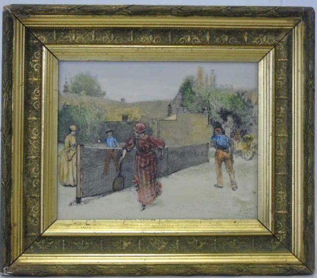 Edwin Abbey- Painted Tile Art 1887 Tennis Match (1 of 4)